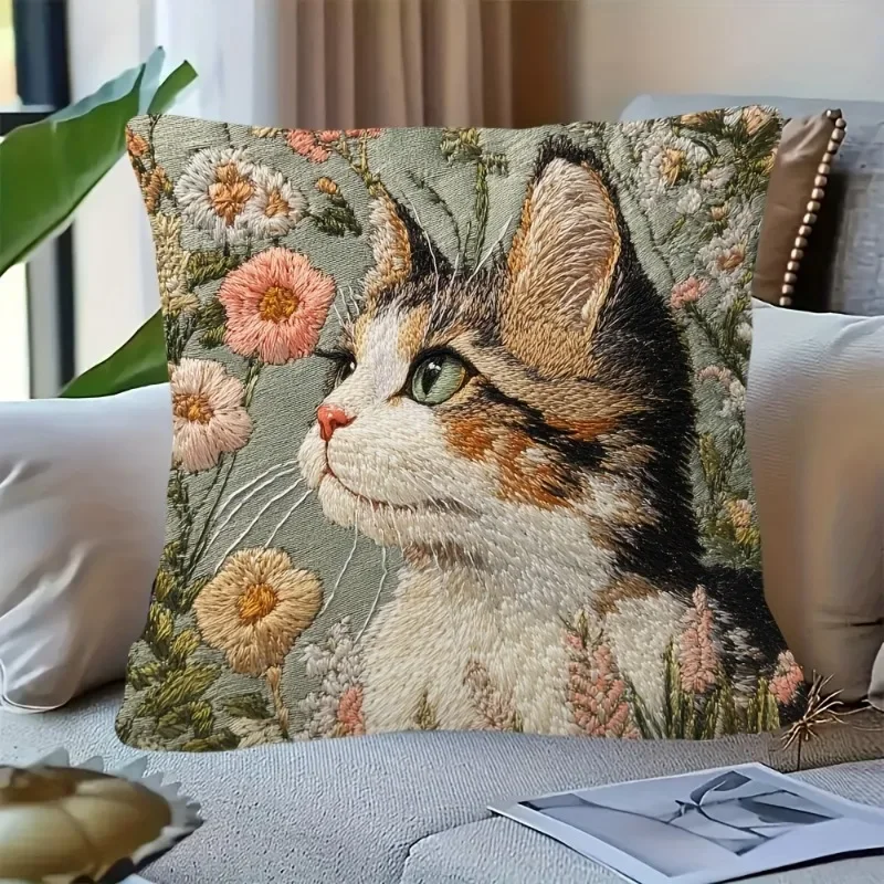 VIKAMA Kissenbezüge im Bohemian-Stil mit Katzenmotiv, für Stühle, Wohnzimmer, Kissenhülle, gemütlicher Reißverschluss, Sofakissenbezüge, Schlafzimmer, Inneneinrichtung, Heimdekoration
