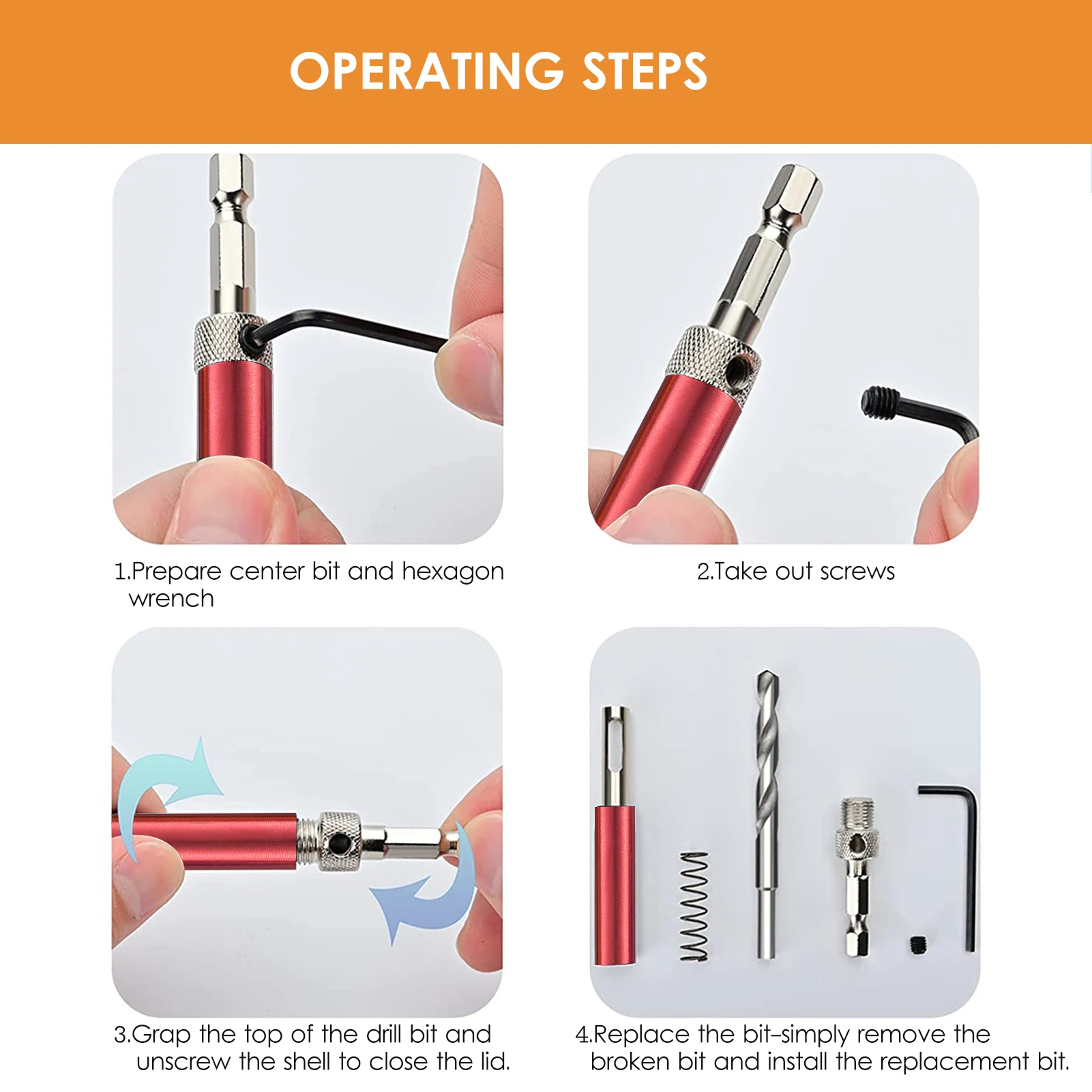 مجموعة مثقاب ساق عرافة ذاتية التمركز ، مجموعة مثقاب مركزي ، مفصلات مخصصة ، Vx Bit ، 5 64 بوصة إلى 1 4 بوصة #3