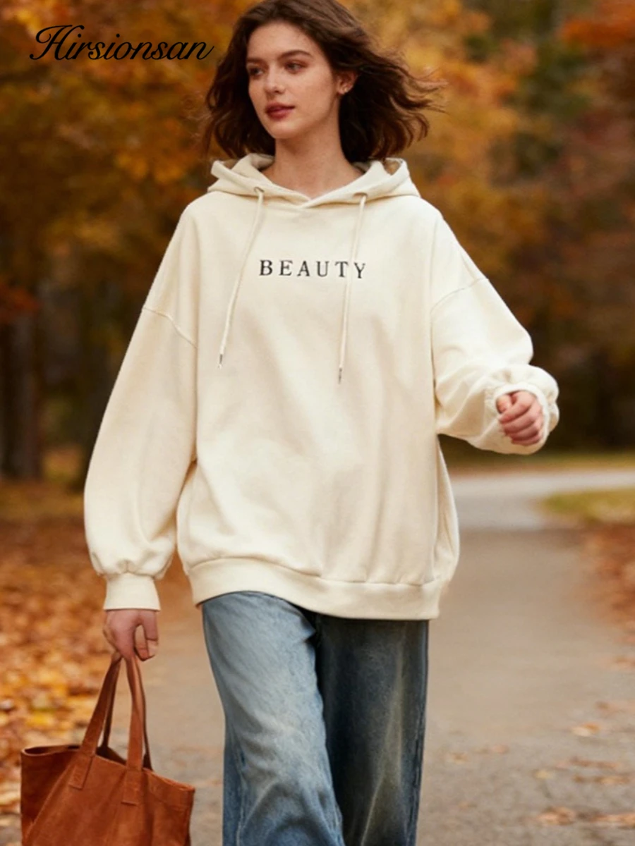 

Hirsionsan флисовый свитшот с круглым вырезом «BEAUTY» с разноцветными буквами INS, женский свитшот, осень 2021, новое поступление