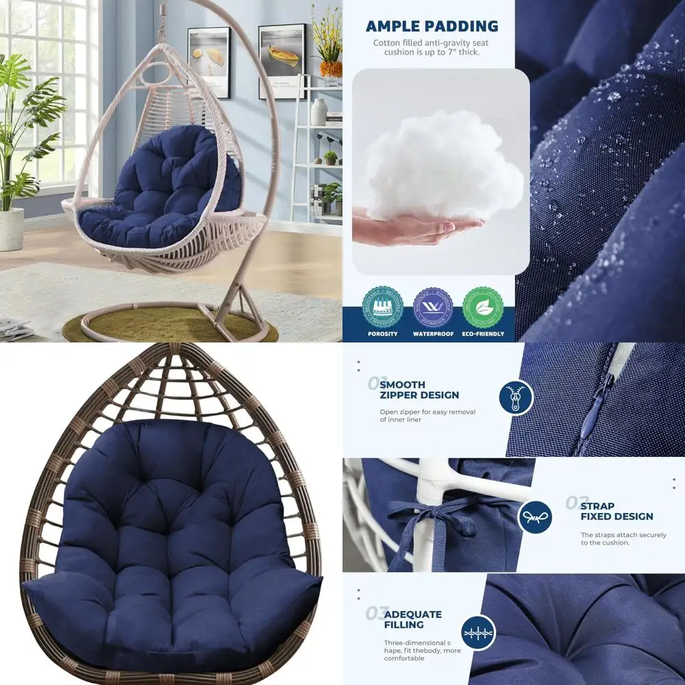 

Navy Blue 35x47x7 Inch Outdoor Egg Chair Cushion - Waterproof and Thickened for Patio Furniture