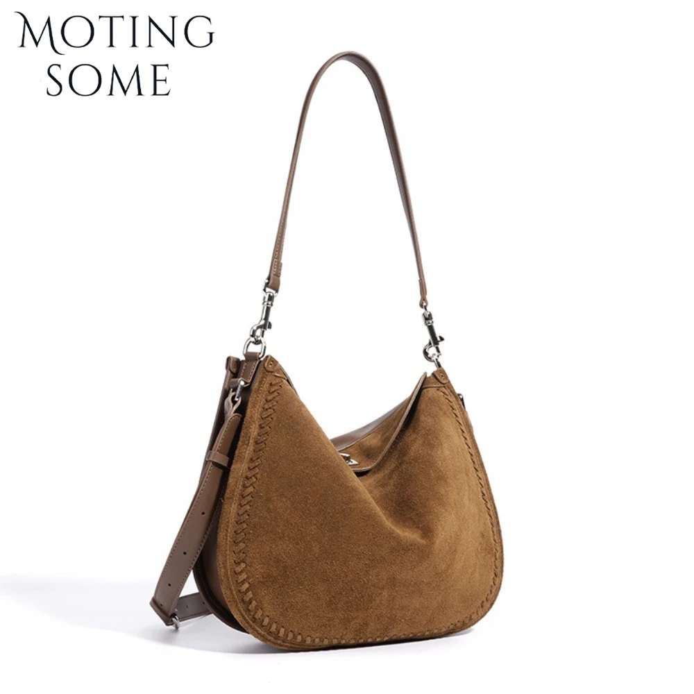 Motingsome البقرة المدبوغ حقيبة جلدية امرأة الشتاء محفظة حقيبة يد تحت الإبط حقيبة ساع لينة ماتي حقيقية اليومية حمل جديد