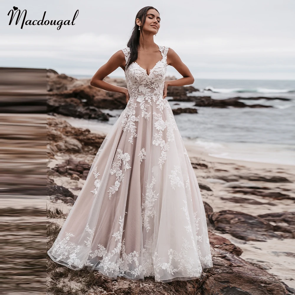 MACDOUGAL Stylish Wedding Dresses for Woman A-line Sweetheart Buttons Pleat Appliques Tulle Vestido De Novia Customized