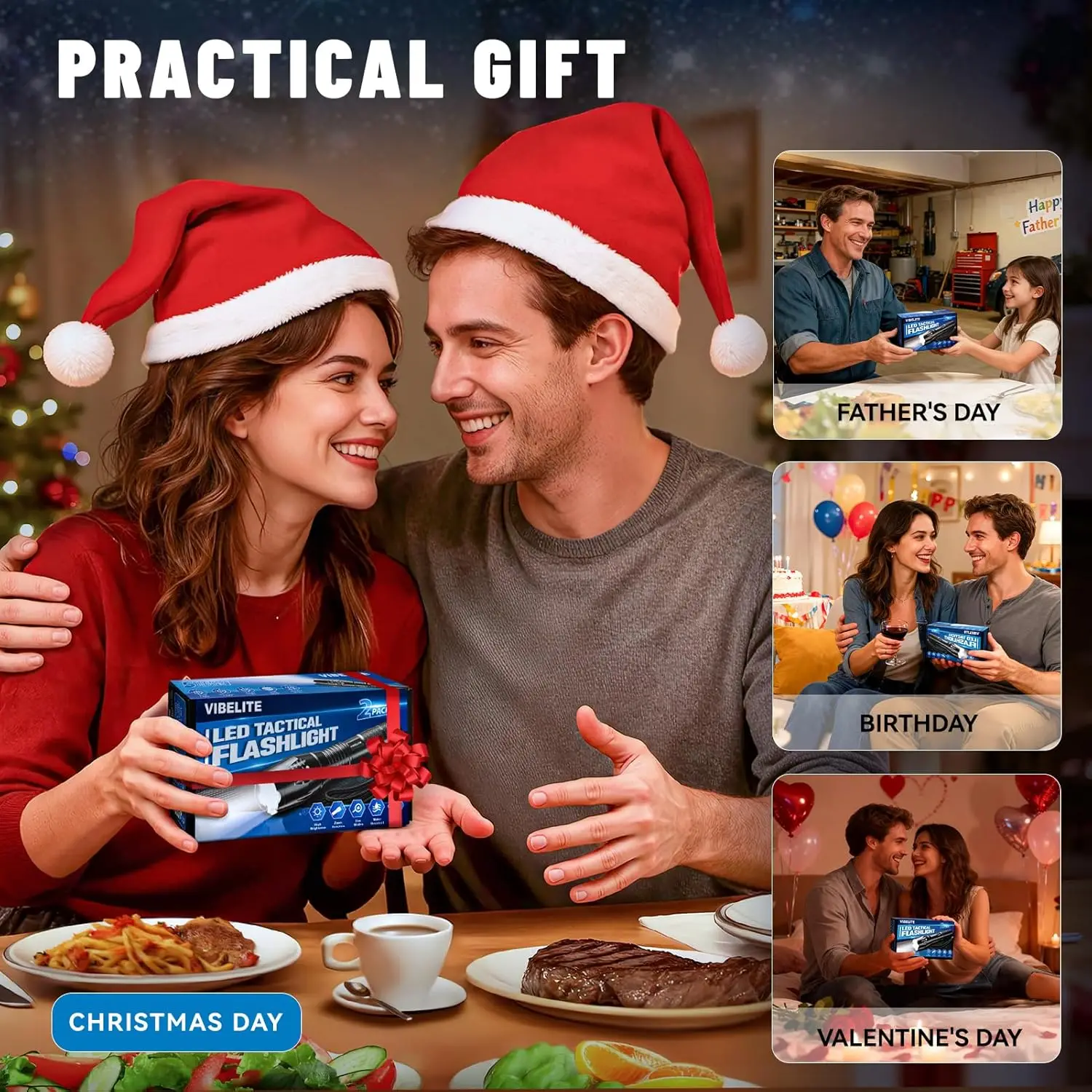 Linterna LED impermeable con zoom de 5 modos para senderismo, camping, emergencia: paquete de 2