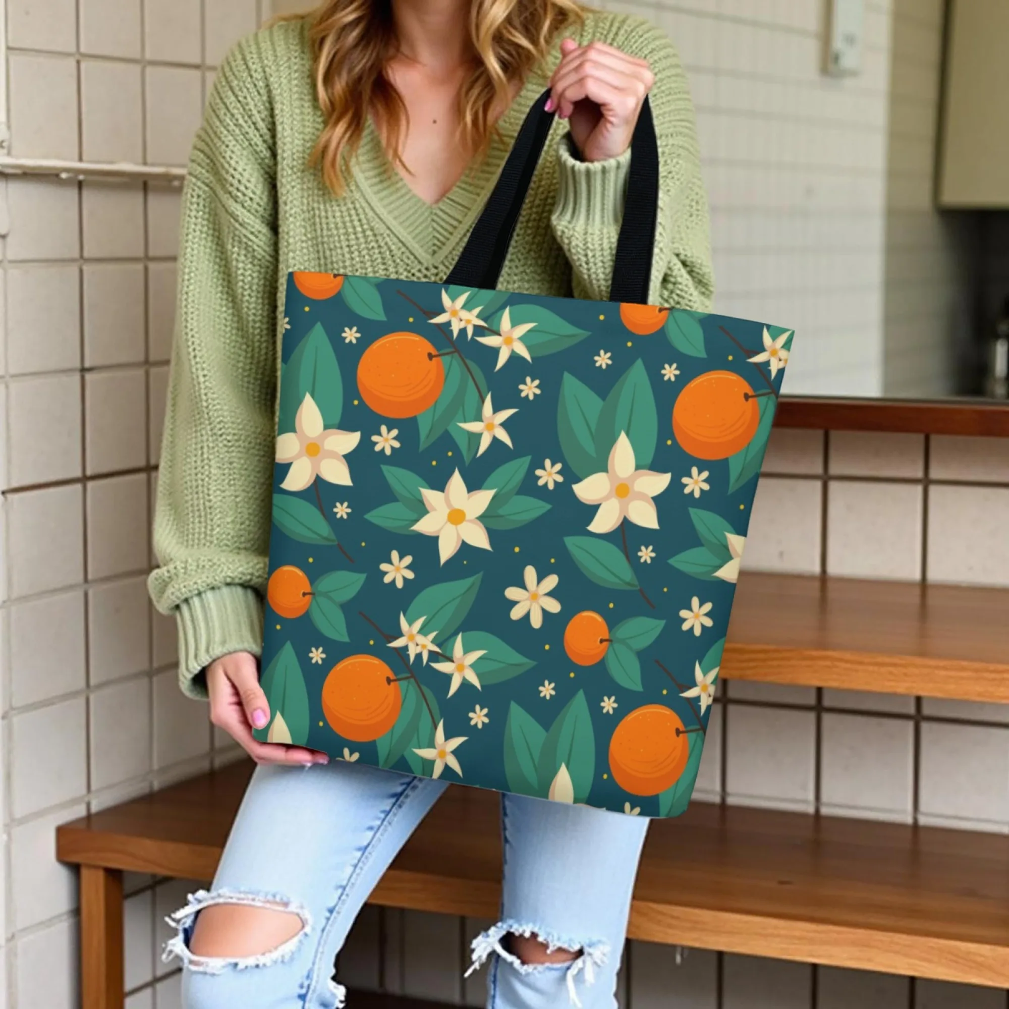 صديقة للبيئة زهر البرتقال والحمضيات Aficionado حقيبة تسوق من القماش قابلة لإعادة الاستخدام للنساء مثالية للمظهر اليومي الطازج #3