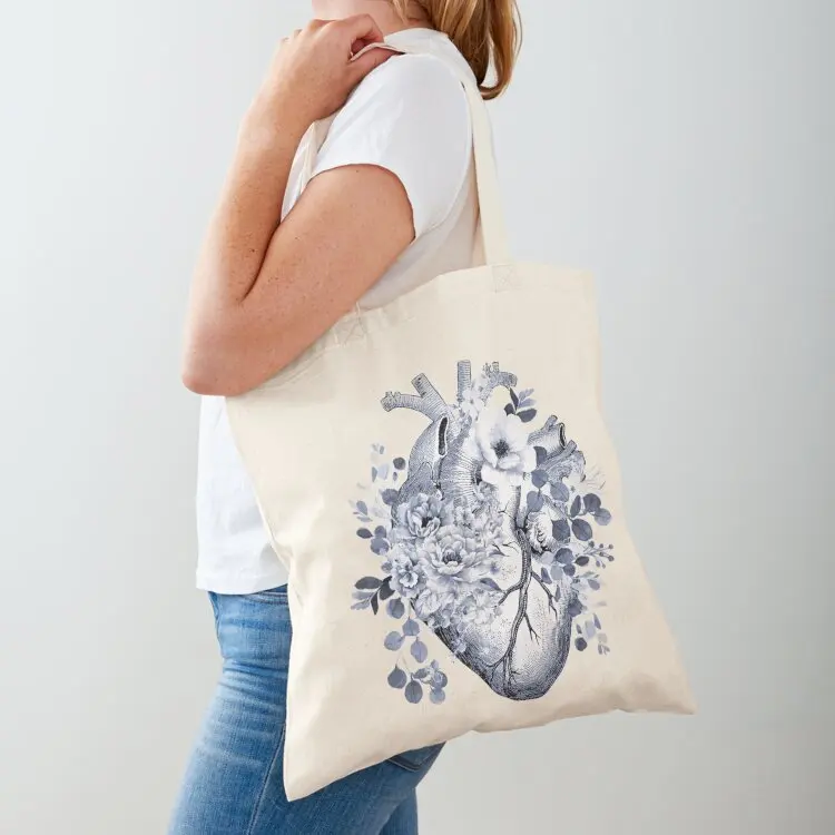 

Bloom Floral Heart Human Anatomy blue navy style flowers Tote Bag custom bags Canvas stote bag tote bag men Big women