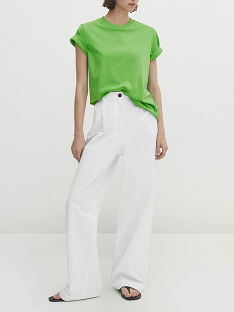 Novo verão cseta fena simples confortável puro aodão ombro em torno do pescoço manga curta estilo de deslocamento so...