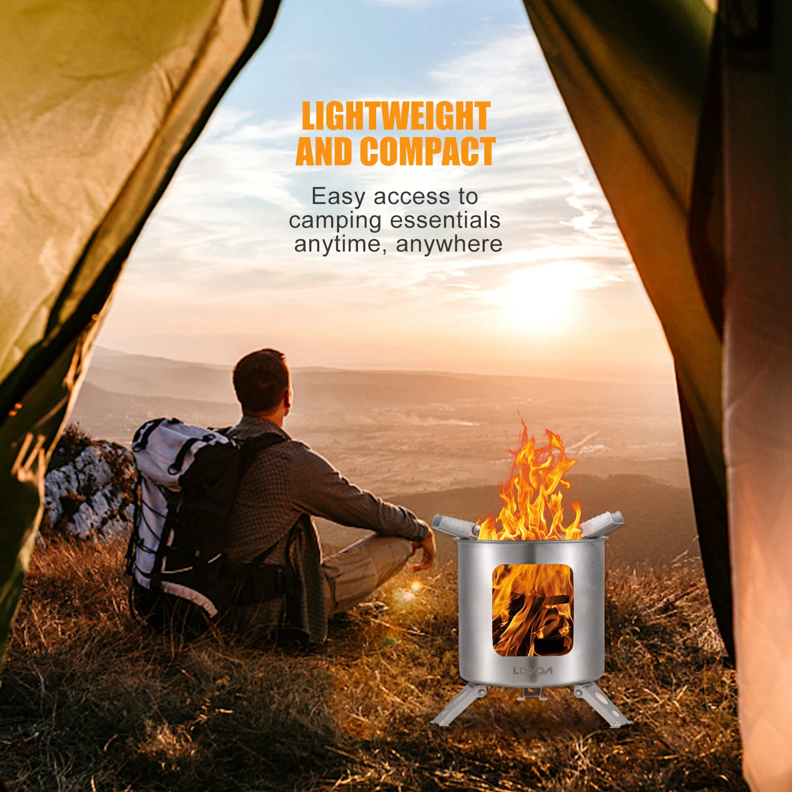 Lixada Stainless Steel Wood Burning Stove Folding Picnic Camping Stove Outdoor Camping Equipment Traveling Hiking Wood Burner