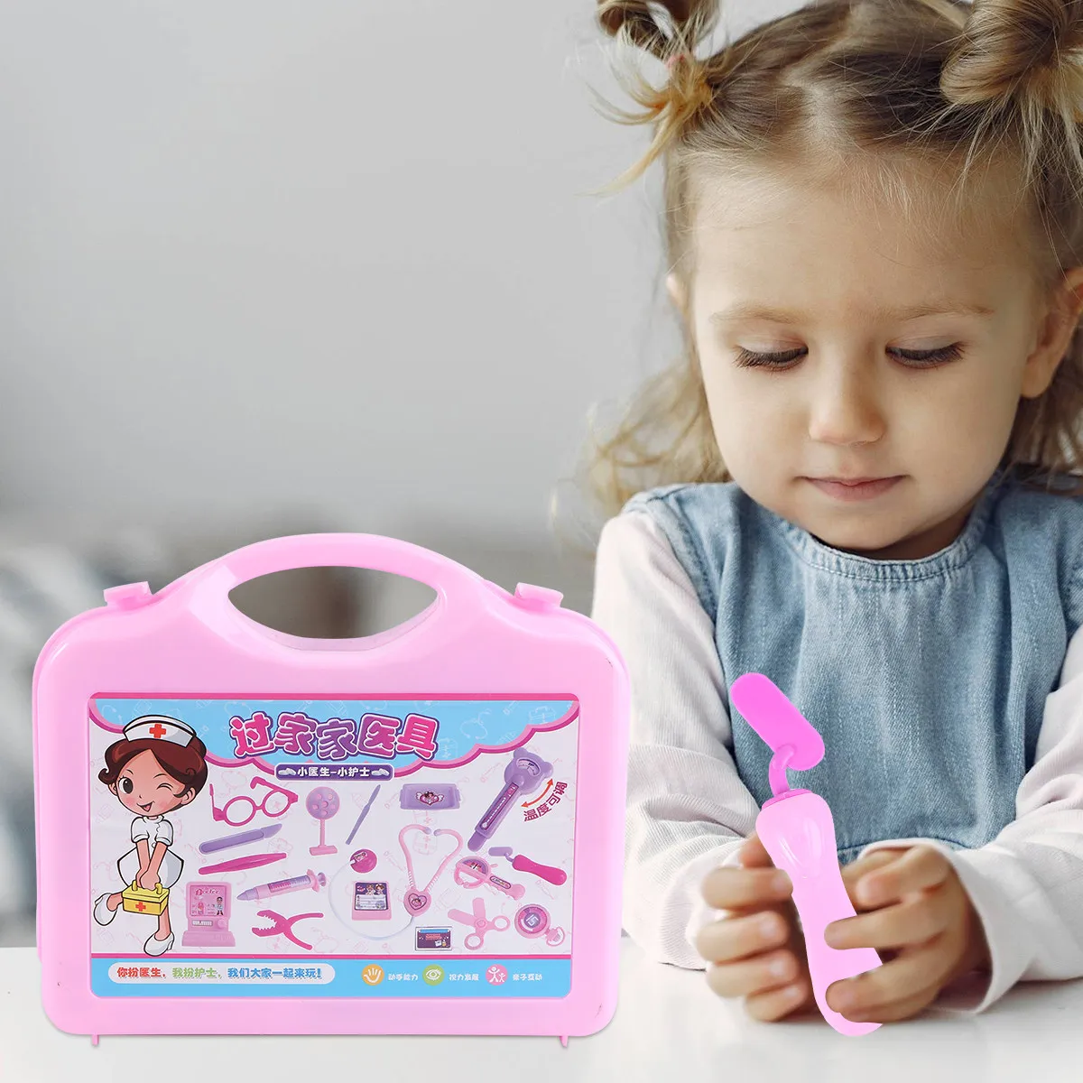 

Pretend Play Set Pink Simulation Equipment Educational Kids First Aid Role Play Set Kitchenware Toy