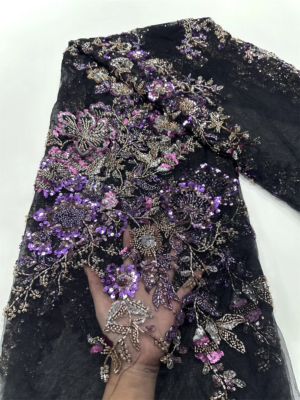 

African French Mesh Beaded Lace Fabric 2025 High Quality Nigeria African Tulle Sequin Lace Fabric for Women Evening Party Dress
