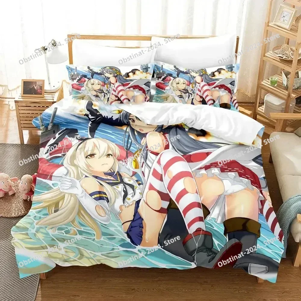 Anime Kantai Collection 3D Printing Comforter Bedding Set,Duvet Cover Bed Set Quilt Cover Pillowcase,King Queen Size Bedding Set