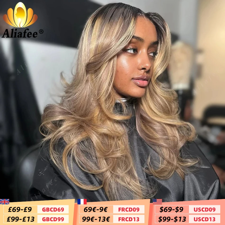 Ombre 2 27 Dirty Blonde 13x6 Body Wave Lace Frontal Wigs Brown Roots Ombre Blonde Pre Plucked 100% Human Hair Wigs for Women