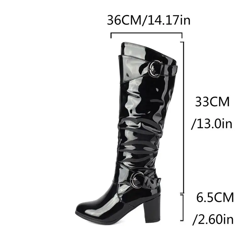 

Girseaby 2024 Women Knee High Boots Round Toe Chunky Heels 6.5cm Decor Big Size 42 43 Dating Bota