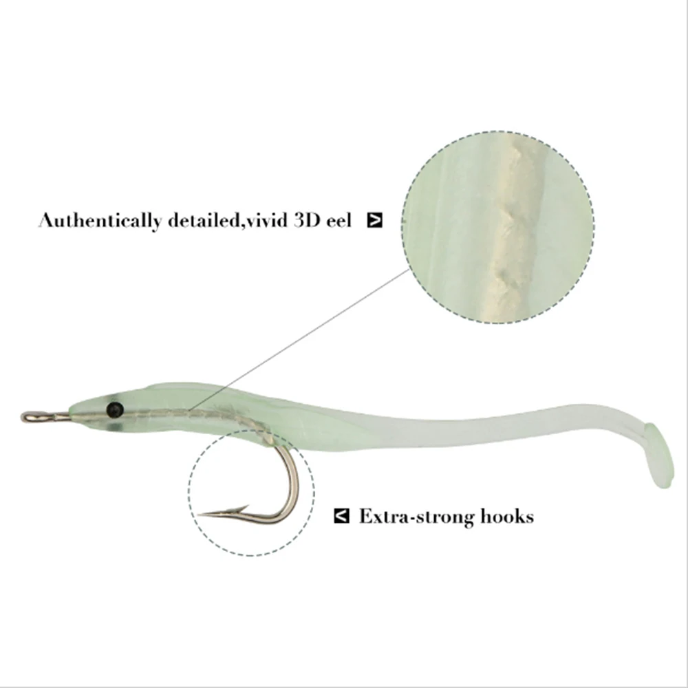 10pcs/lot Portable Artificial Bait Eel Fishing Bright Soft Silicone Lures Head Jig Lead Screw Worm Barbed Fishing Hooks Tackles