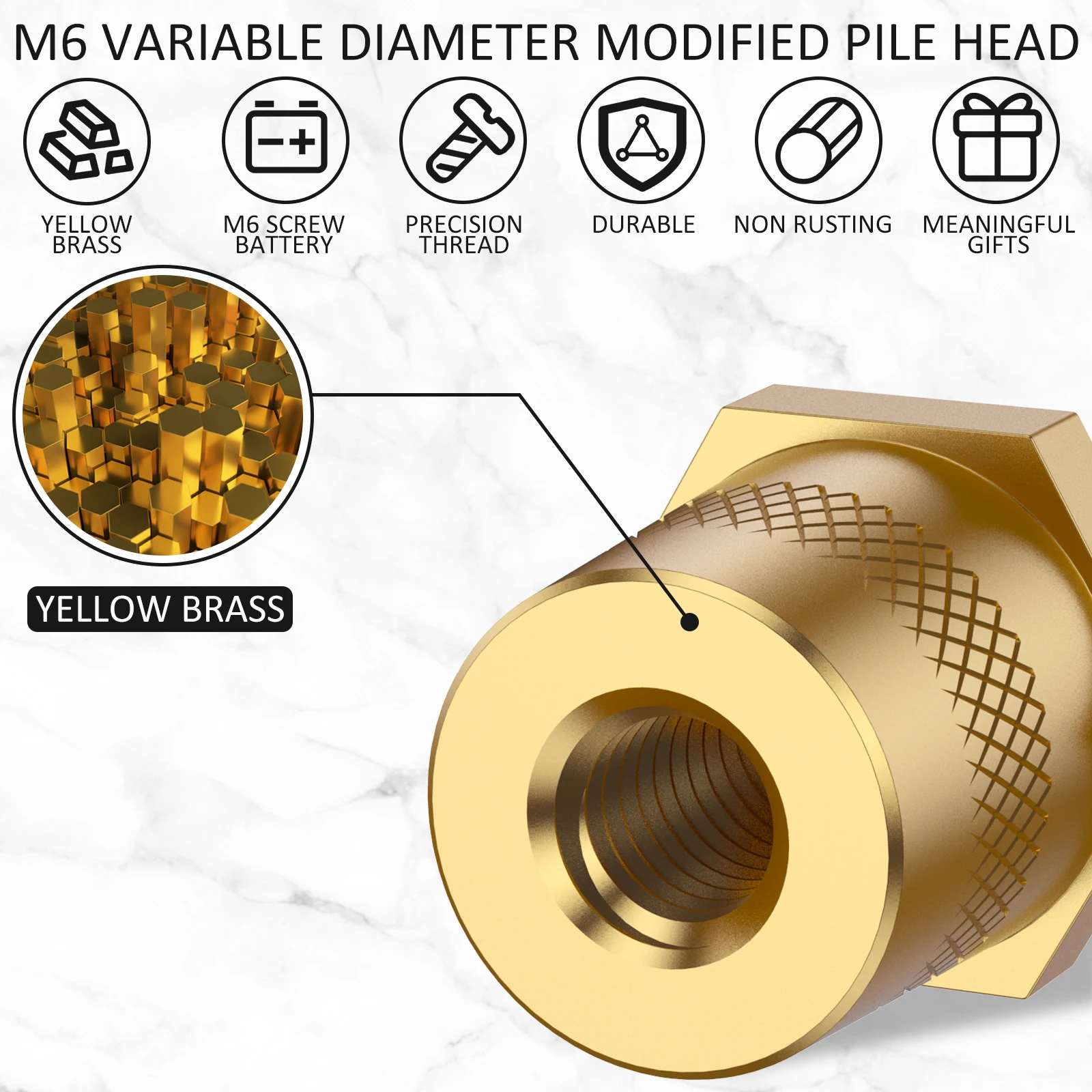 1Pair M6 Thread Brass Battery Pole Adapter Binding Post Car Positive Negative Battery Post Connector with Screws Washers Pads