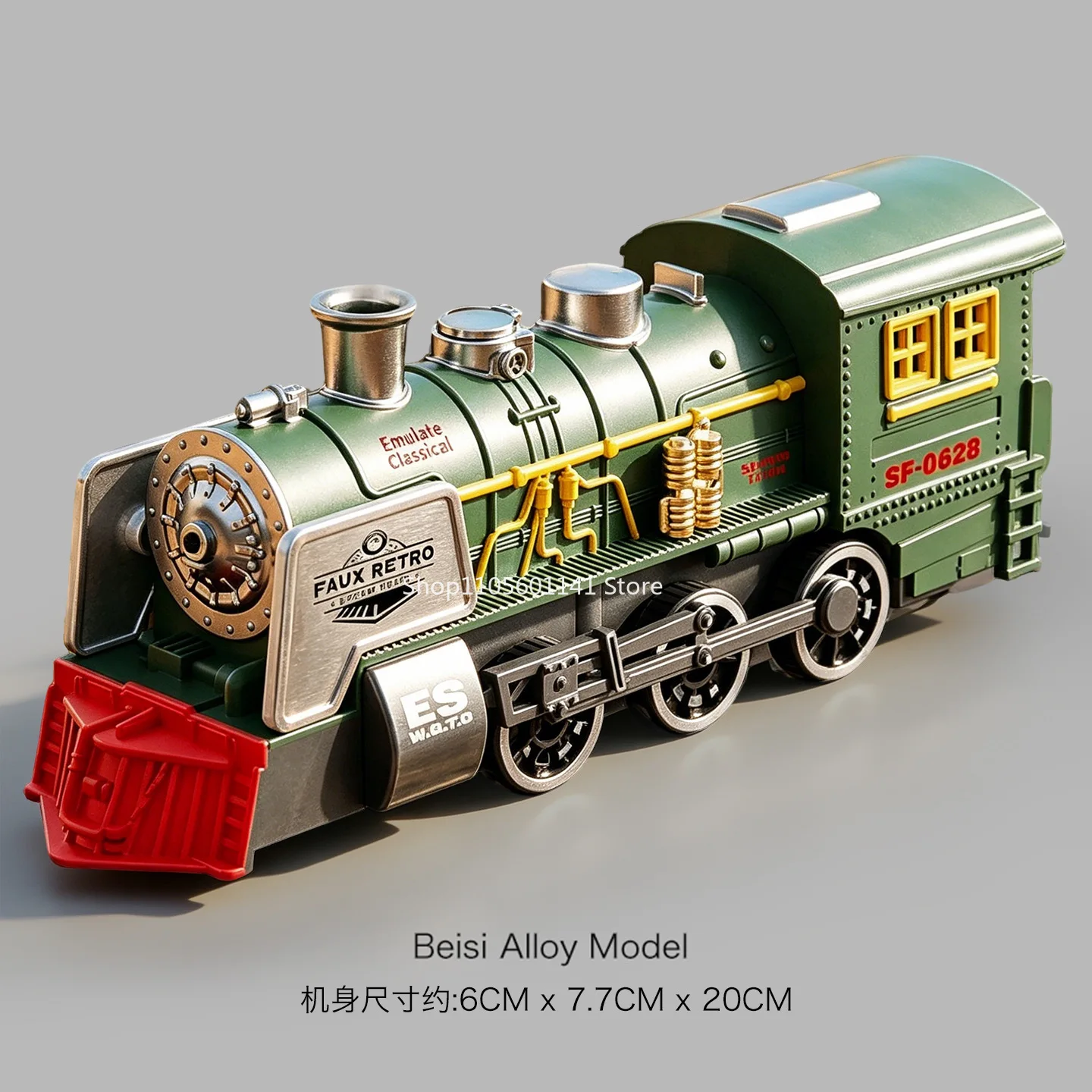 Retro Green Train Model Internal Combustion Engine Train with Light Sound Effect Universal Wheel Simulation Electric Spray Toy