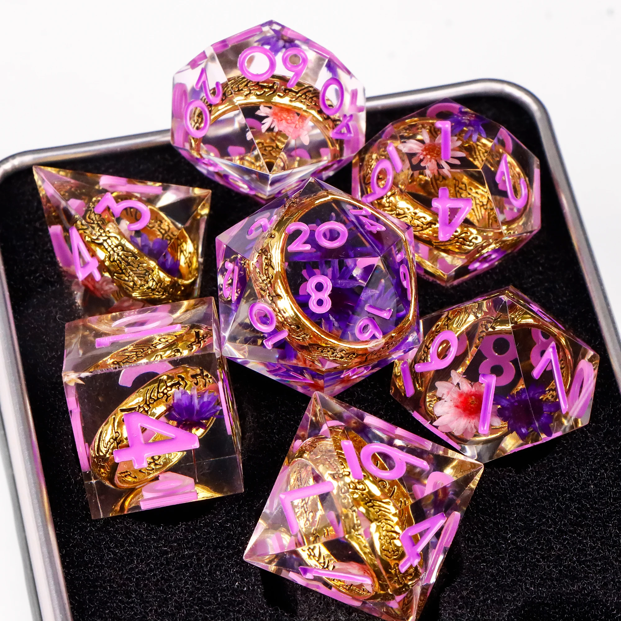 مجموعة نرد حلقة DND نرد راتينج ذو حافة حادة، نرد حلقة ذهبية لنرد سيد الحلقة D&D RPG للزنزانات والتنينات #2