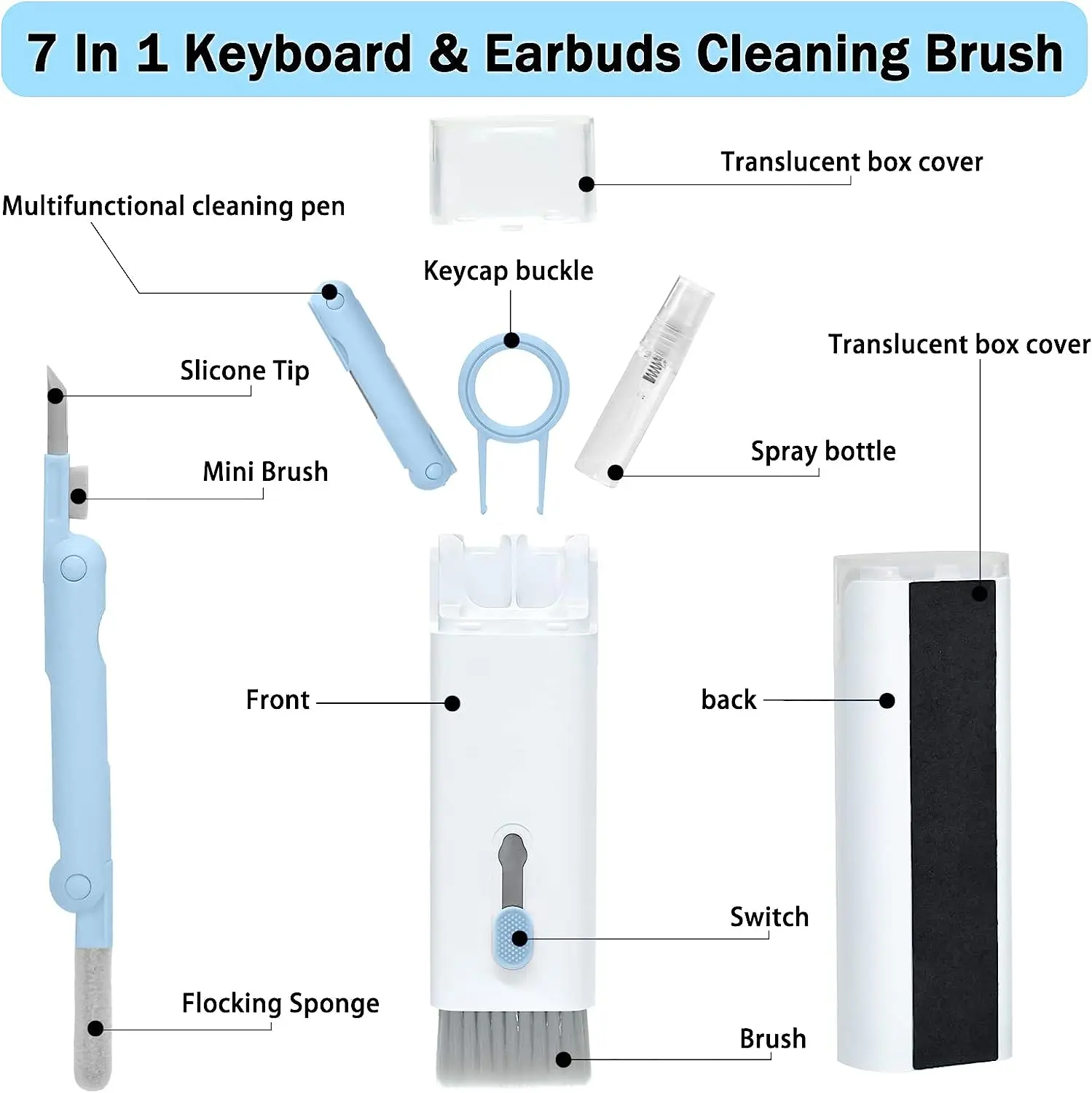 7-in-1 Cleaning Kit Computer Keyboard Cleaner Brush Earphones Cleaning Pen For AirPods iPhone Cleaning Tools Keycap Puller Set