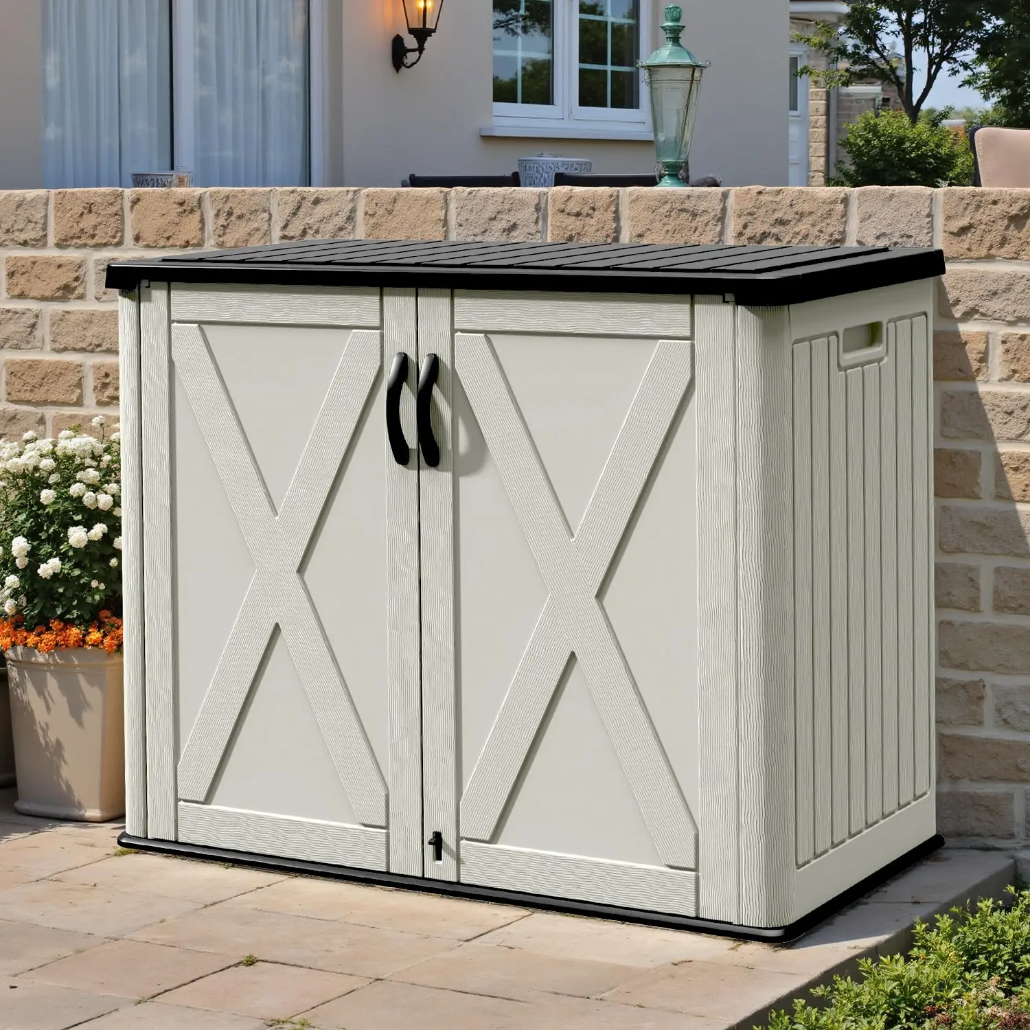 Resin Outdoor Storage Cabinet, 26 Cu.ft Horizontal Storage Shed