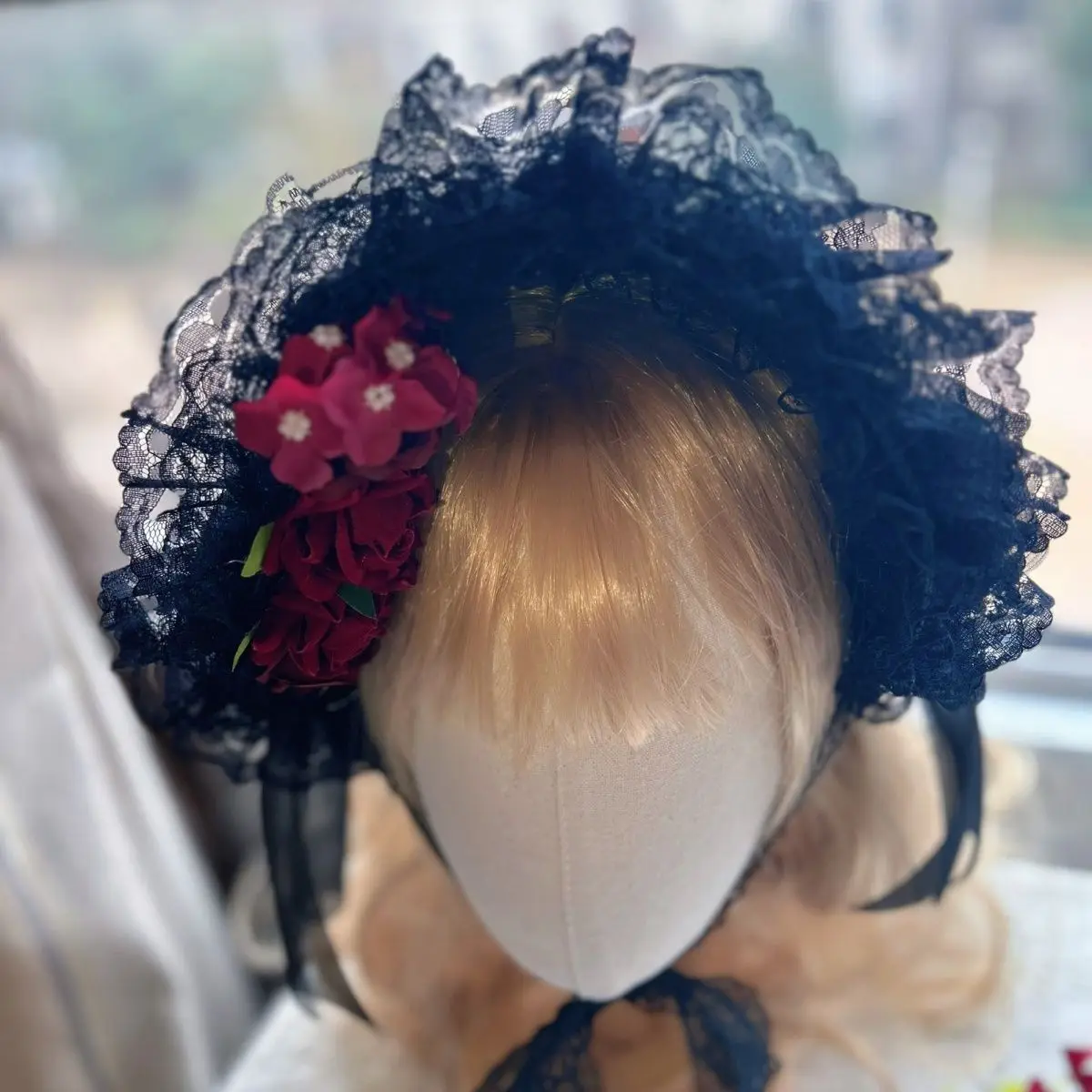 Lolita Gothic Style Rose Straw Hat Black Lace Lolita Straw Hat Flat Hat Billycock