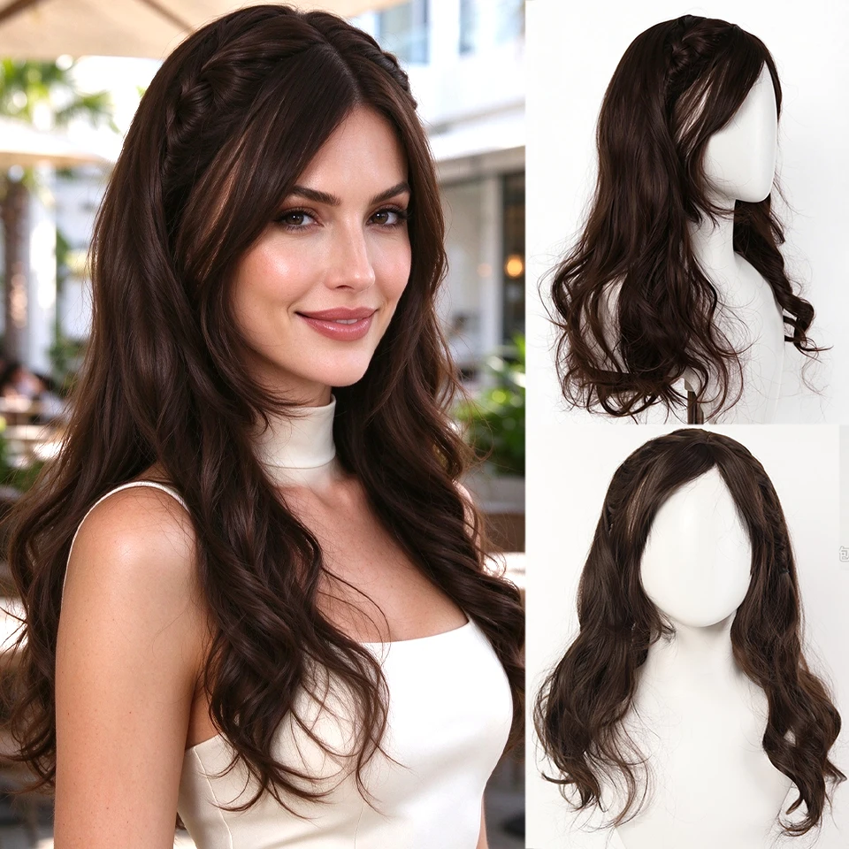 Synthetic Half tied Fried Dough Twists Braid Wig Braid Princess Head Natural Curl Headgear Suitable for Ladies' Daily Party Use