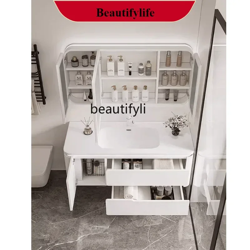 

F185 Cream Oak Bathroom Cabinet Ceramic Basin Washstand Wash Basin Washbasin Cabinet Combination