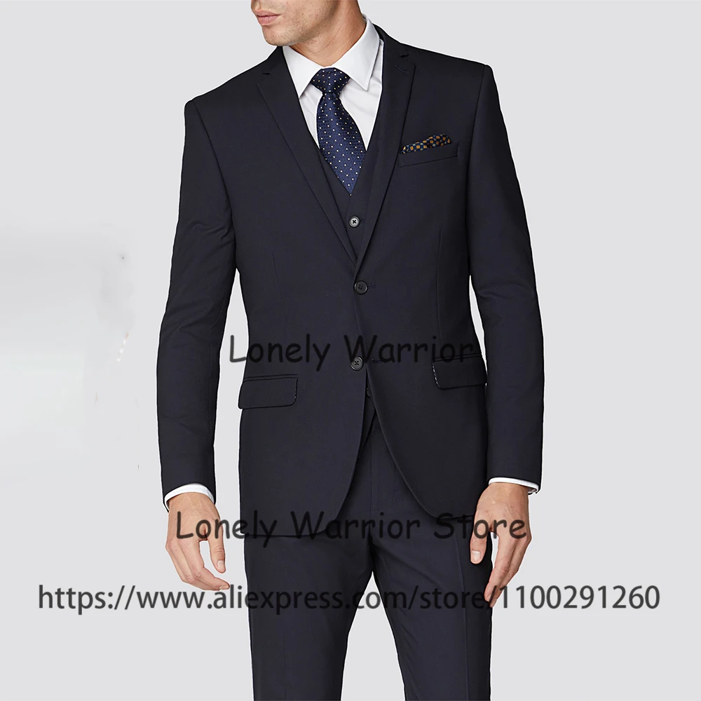 

Navy Blue Mens Suits Slim Fit Formal Business Blazer Wedding Groom Tuxedo Groomsmen 3 Piece Set Costume Homme Jacket Vest Pants