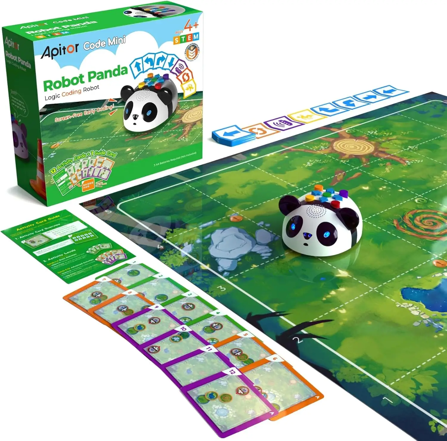 

48-Piece Robot Panda Coding Set, Screen-Free STEM Toy with Smart Sensing for Kids Ages 4-5