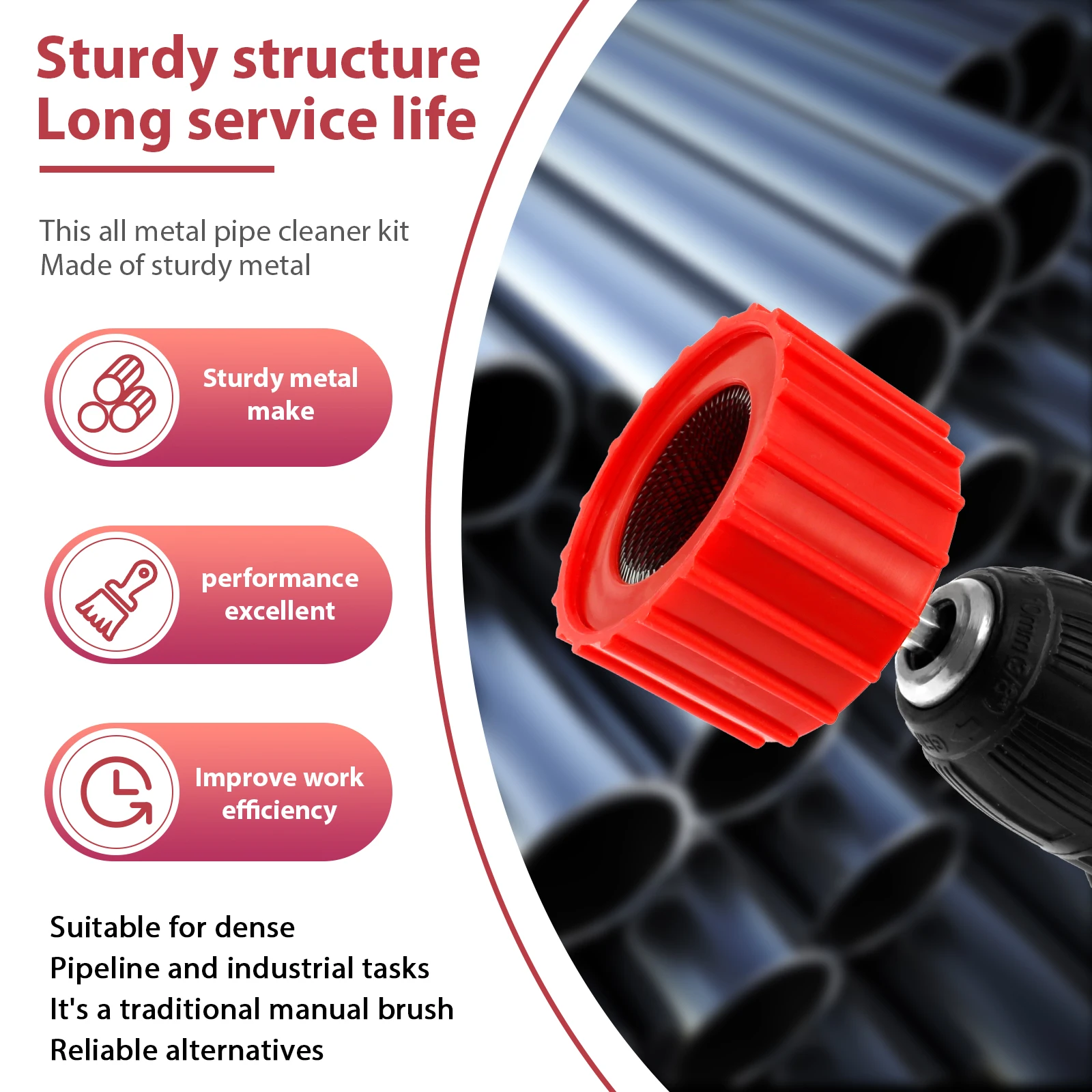 고효율 청소 구리 파이프 튜브, 녹 제거, 다목적 견고한 튜브 청소 브러시, 직경 1 인치, 2 인치, 3 인치, 4 인치