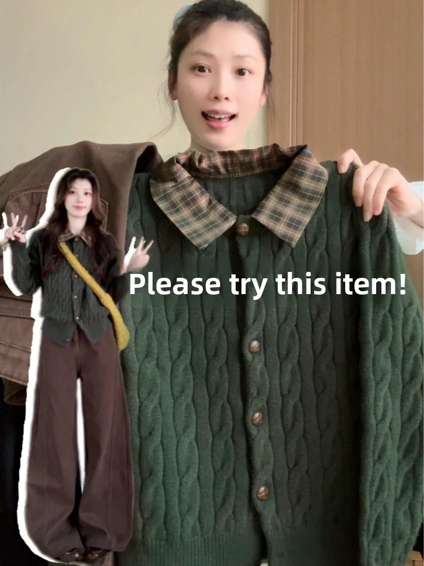 

College Sle Knitted Loose Sweater Women's Autumn Winter een Collar Open Cardigan Warm Versatile Long Sve Top