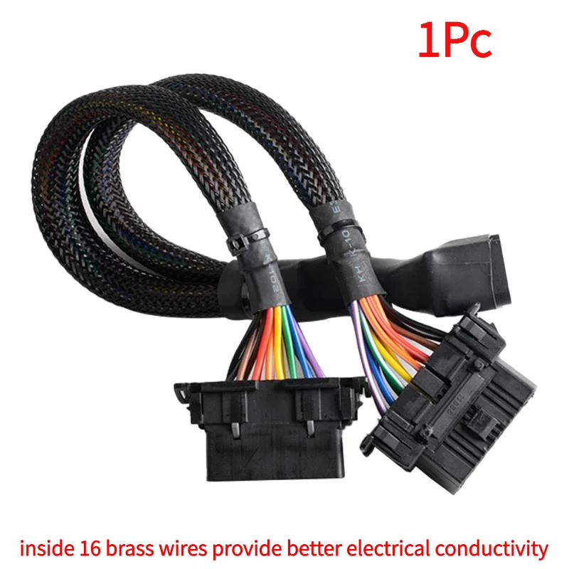 1Pc OBD2 Male To Dual Female Elbow Extension Cable With 16pins Available To Connected 1 IN 2 Converted Extender Adapter