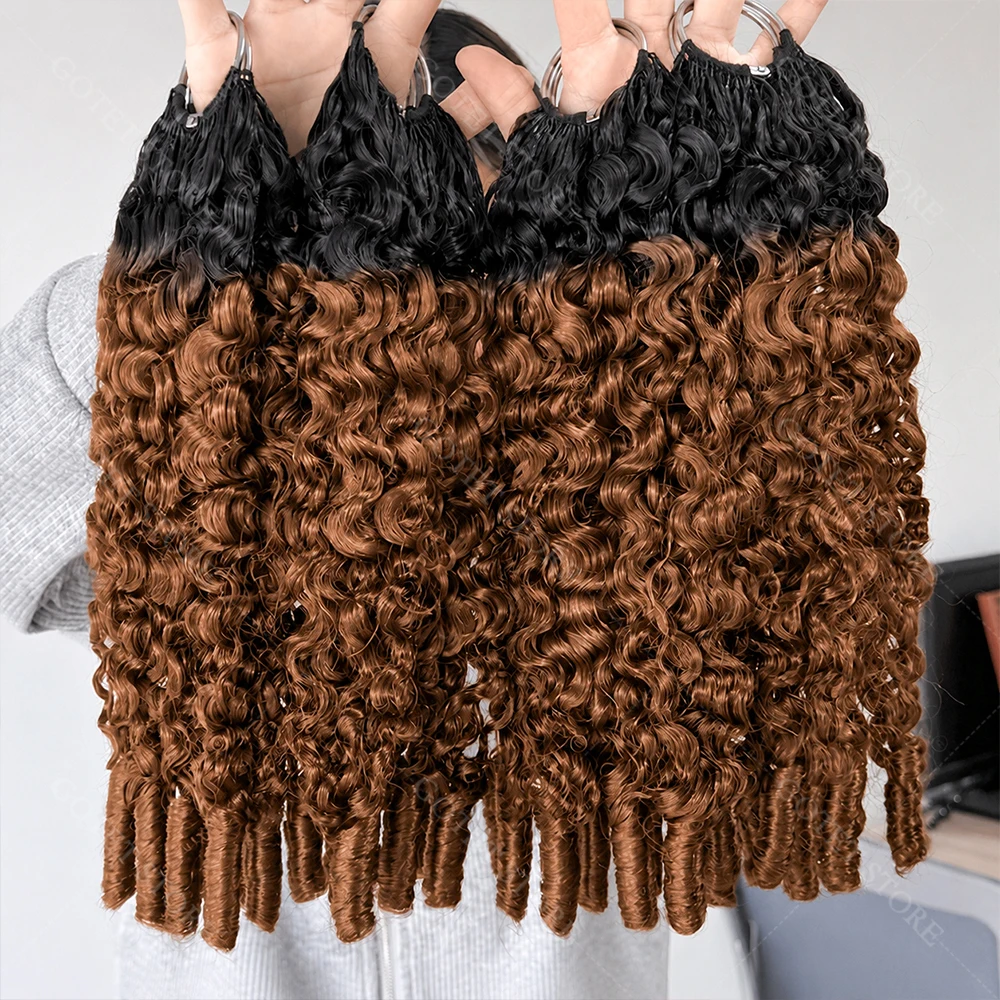 

Miracle Knots Feather Crochet 100% Human Hair Burmese Curly With Spiral Curly End Bundles Hair Brown Highlight Bulk Human Hair