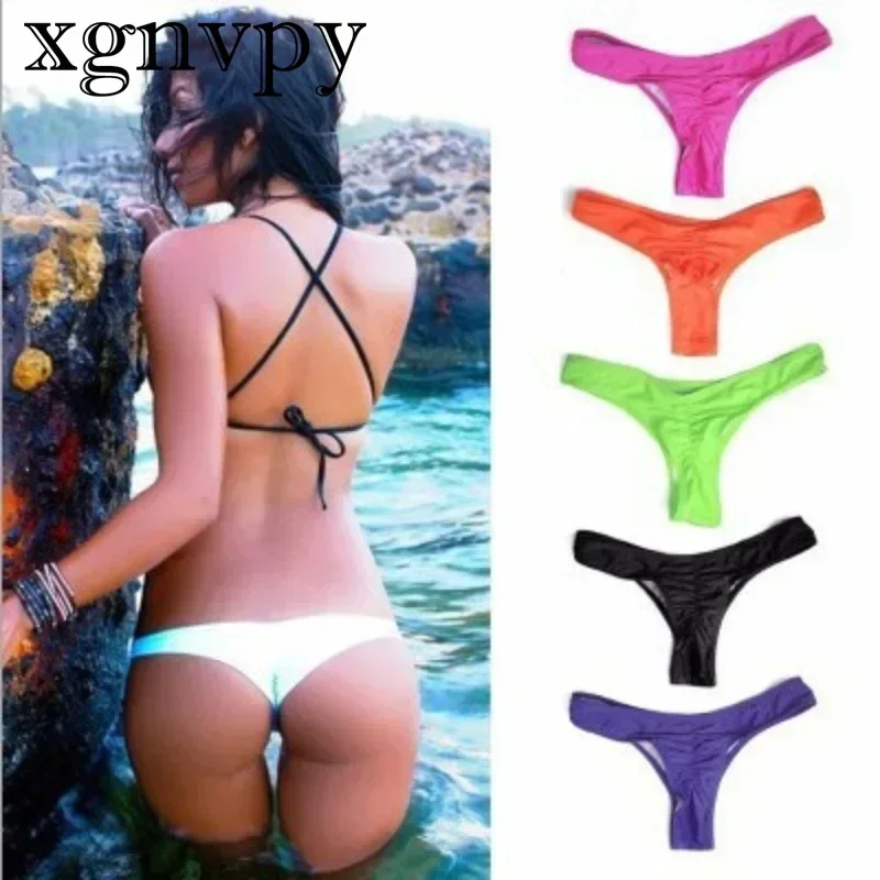 xgnvpy New Fashion Ladies Thong Swim Trunks Multiple Colors Solid Color Pleated Thong Swimwear Women Bikini Swim Trunks Hot Sale