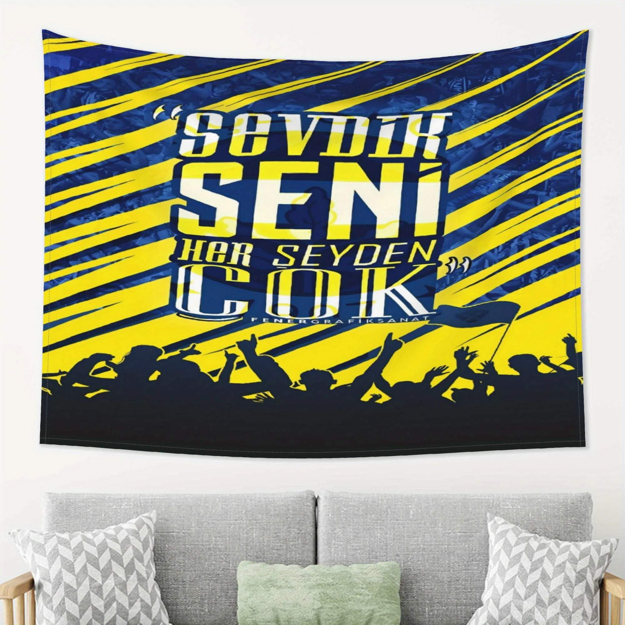 Soccer Fenerbahçe Tapestry - Vibrant Blue & Yellow PEVA Wall Hanging, Perfect Gift for Sports Fans, Ideal for Living Room
