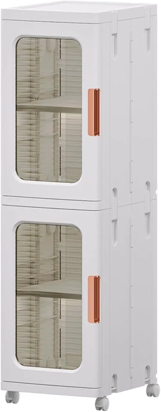 

Высокий узкий шкаф с дверцами и полками - регулируемый органайзер для хранения в ванной, на кухне, в гардеробной, белый