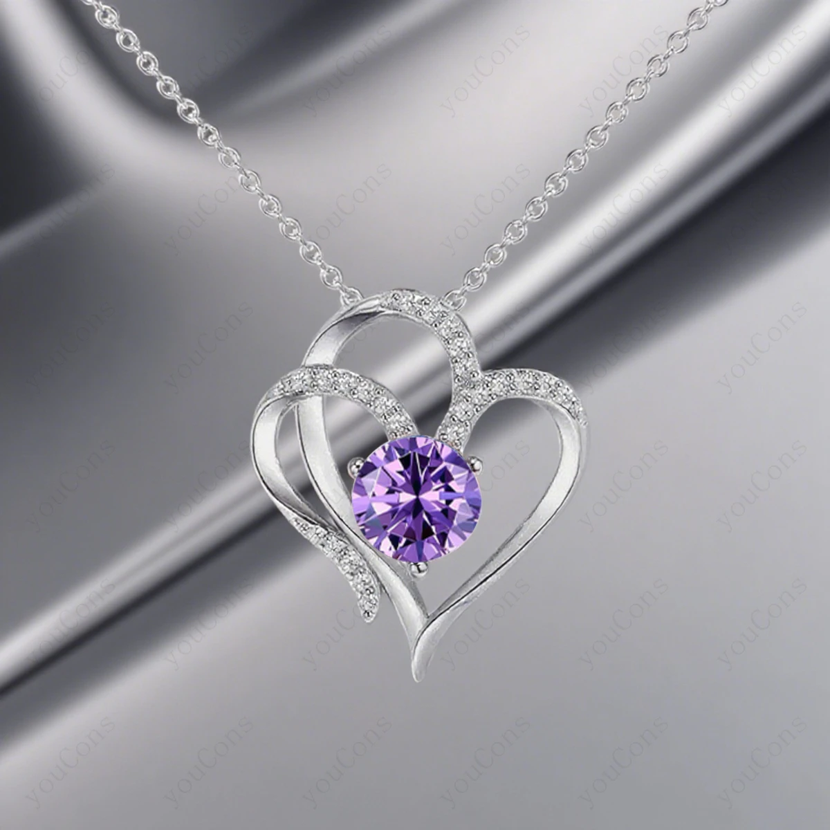 الأرجواني الزركون القلب قلادة قلادة مع صندوق الورد 2025 مجموعة مجوهرات راقية لصديقة عيد الميلاد عيد الحب هدية عيد ميلاد