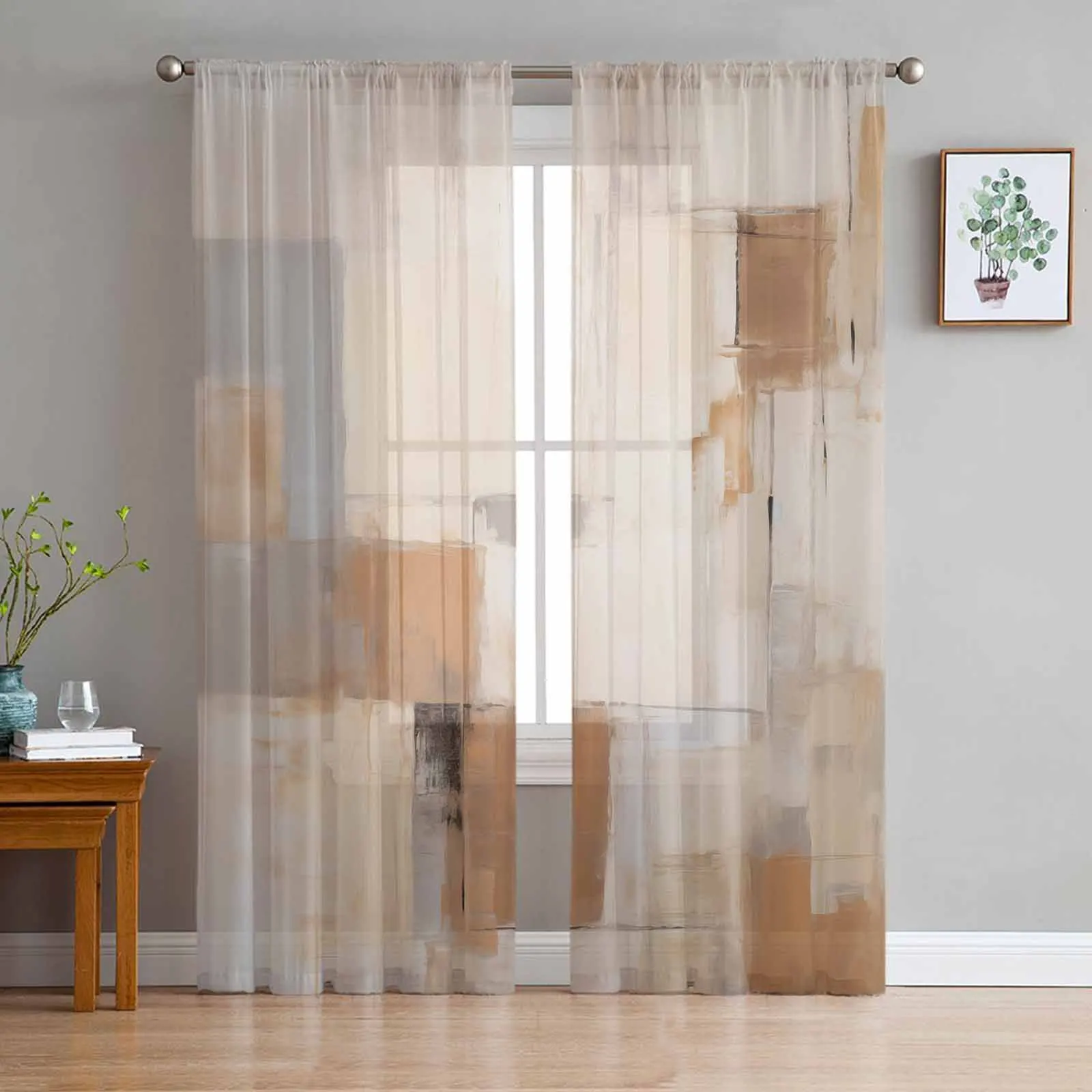 Brush Color Block Abstract Watercolor Sheer Curtain Living Room Drapes Home Bedroom Voile Curtain Tulle Window Curtain