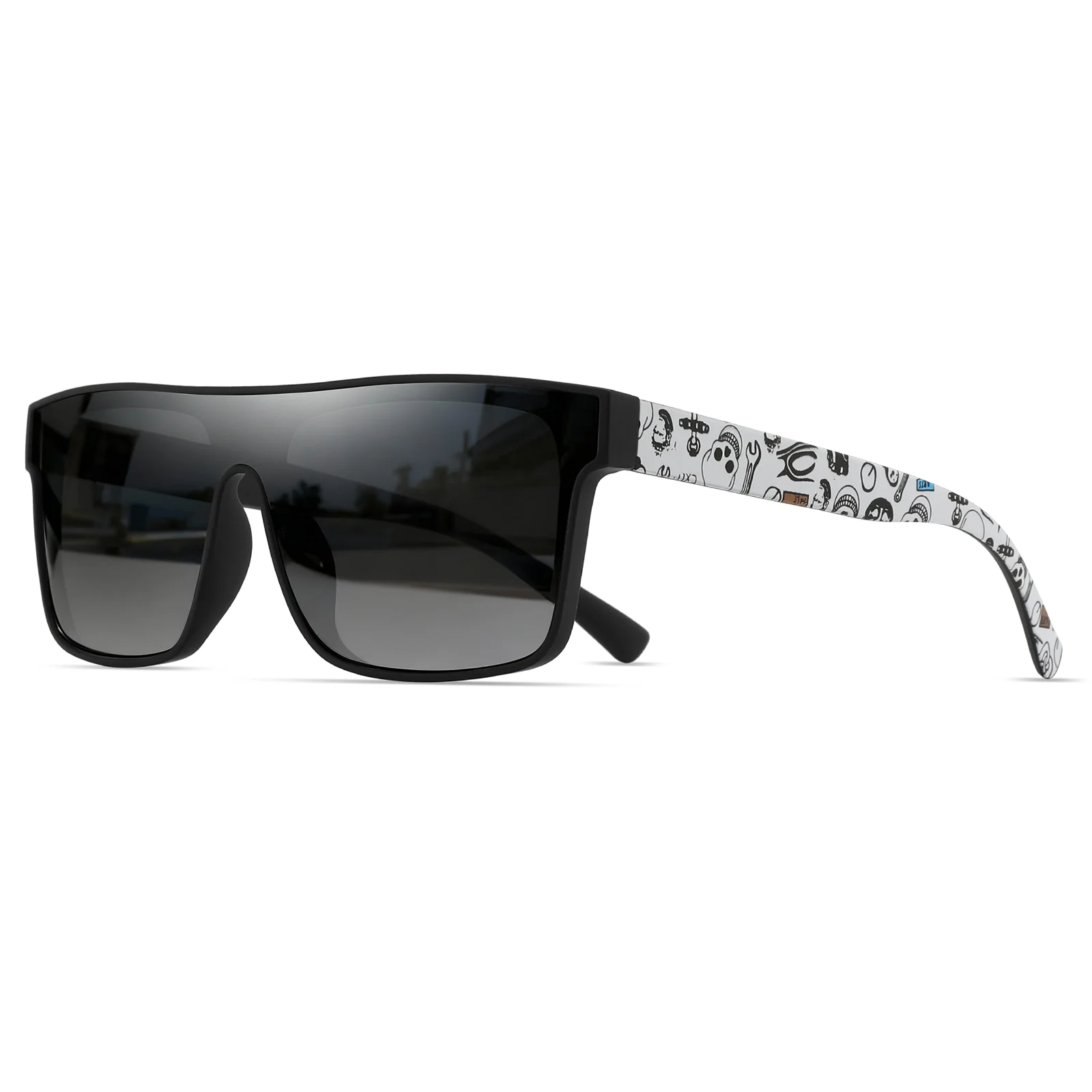 Klassieke vierkante mode-sportzonnebril - Gedessineerde tempels, unisex voor fietsen, wandelen, reizen - perfect cadeau