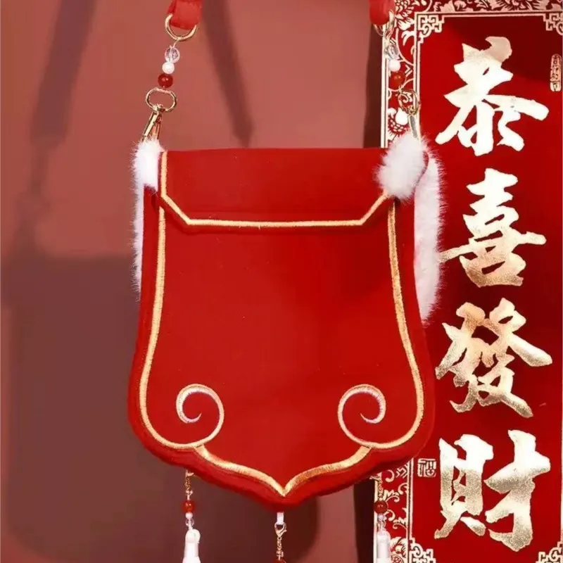 Chinese Style New Year Cute Embroidered Dragon Hanfu Bag Women Traditional Tassel Gold Red Shoulder Bag Ladies Exquisite Handbag
