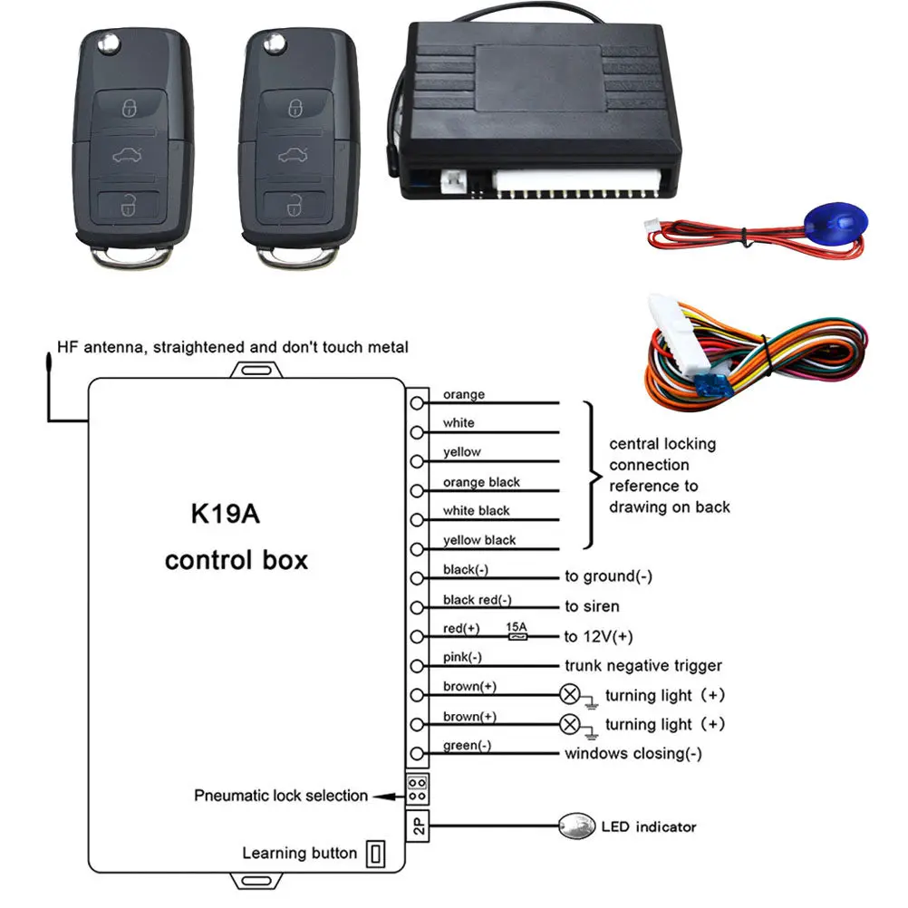 1Set Universal Keyless Entry System Car Remote Central Locking Kit Auto Remote Control Trunk Windows LED Indicator
