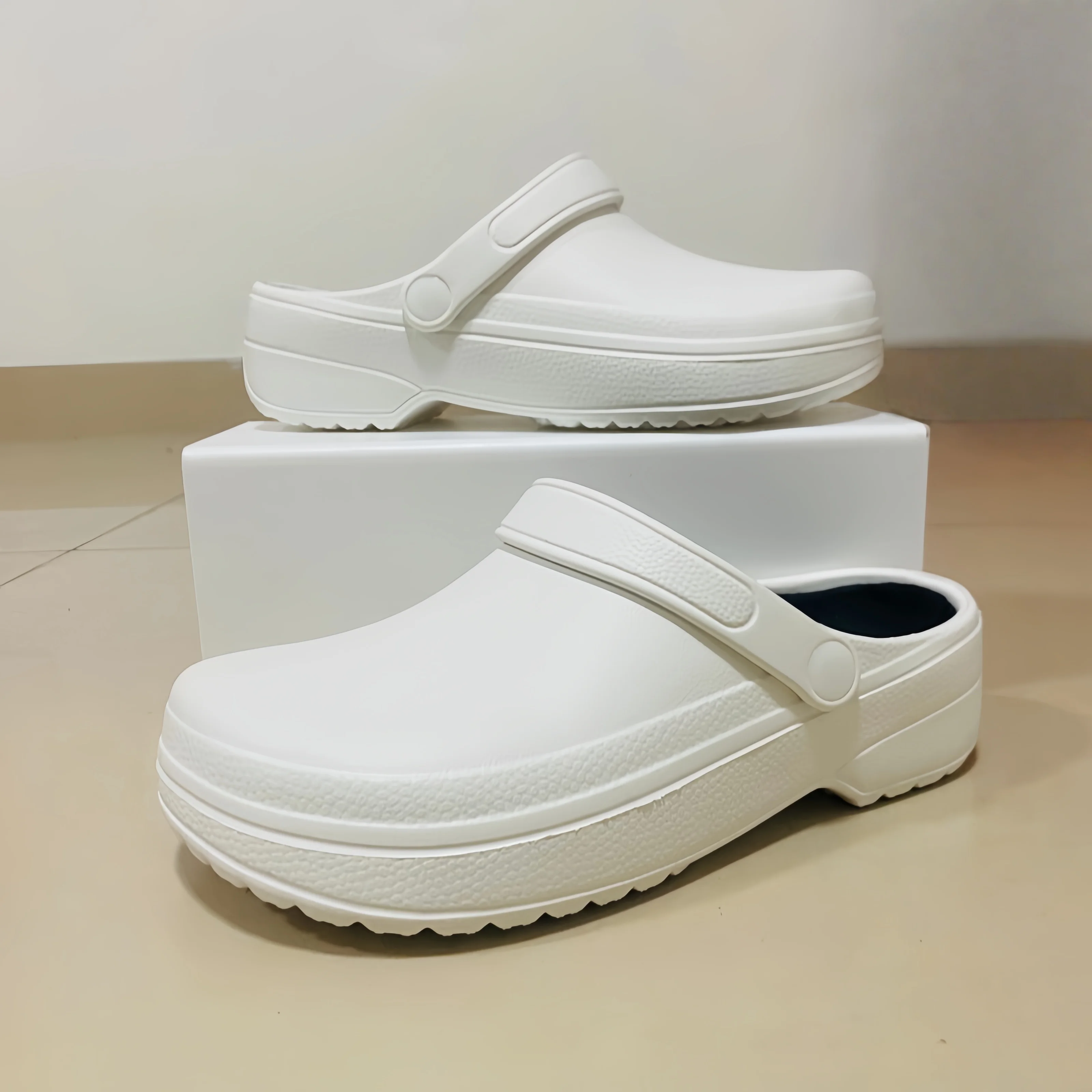 Herrensandalen mit eingebauten Einlegesohlen, bequeme, leichte, wasserdichte Kochschuhe, Damen-Krankenschwester-Schuhe, Gartenpantoffeln – Detail 3