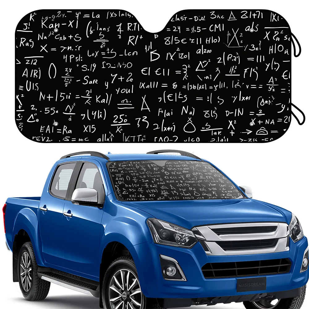 

OASISDREAM Foldable Car Windshield Sun Shade, 1pc Math Equations Design With 4 Free Suction Cups, UV Protection Front Window Sun
