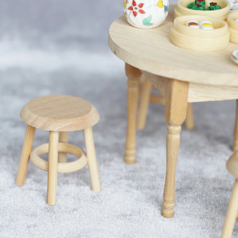 1/12 Dollhouse Miniature Furniture Round Stool Chair for Kids Pretend Play Toy