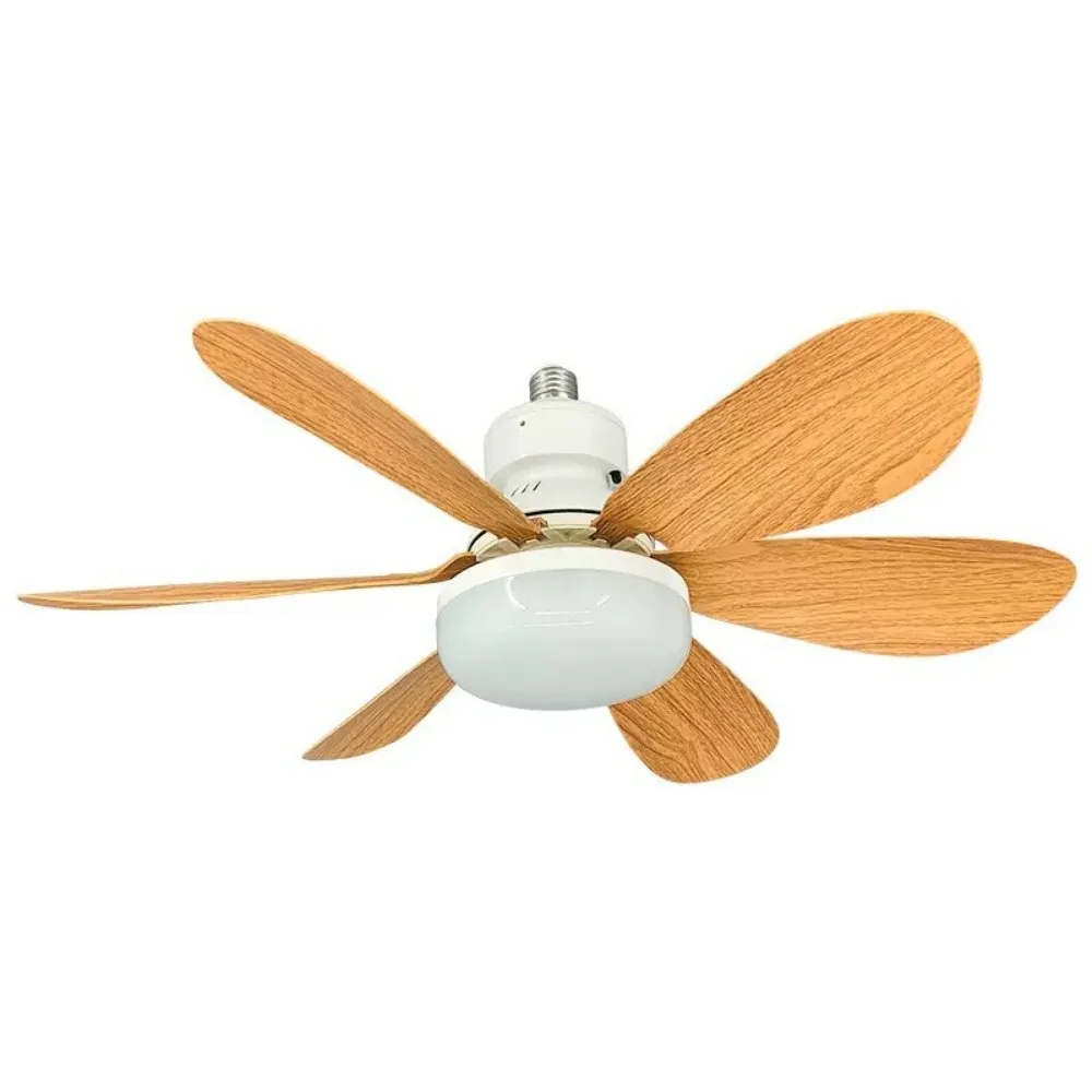 E27 Screw Wood Grain Color Pattern 6 Leaf Fan Light Bedroom Dining Room Wind Crystal Cover Ceiling Fan Light