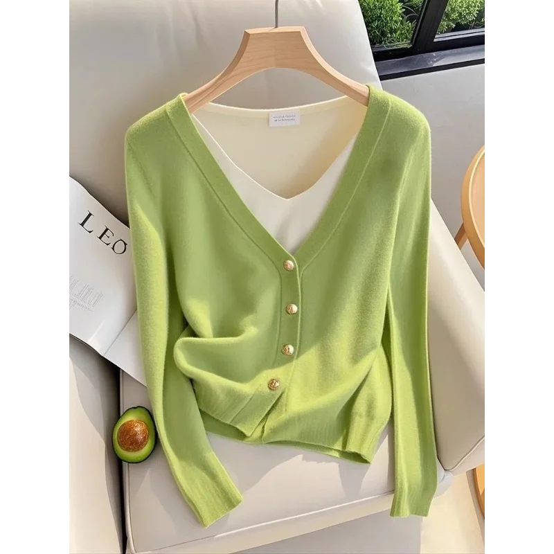 

Поддельный свитер из двух частей с v-образным вырезом, модный топ для женщин