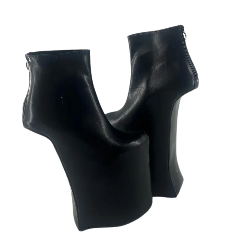 Thick soled plus size stage performance high-heeled short boots, 23cm super high heels, donkey hooves, GAGA super high heels, no