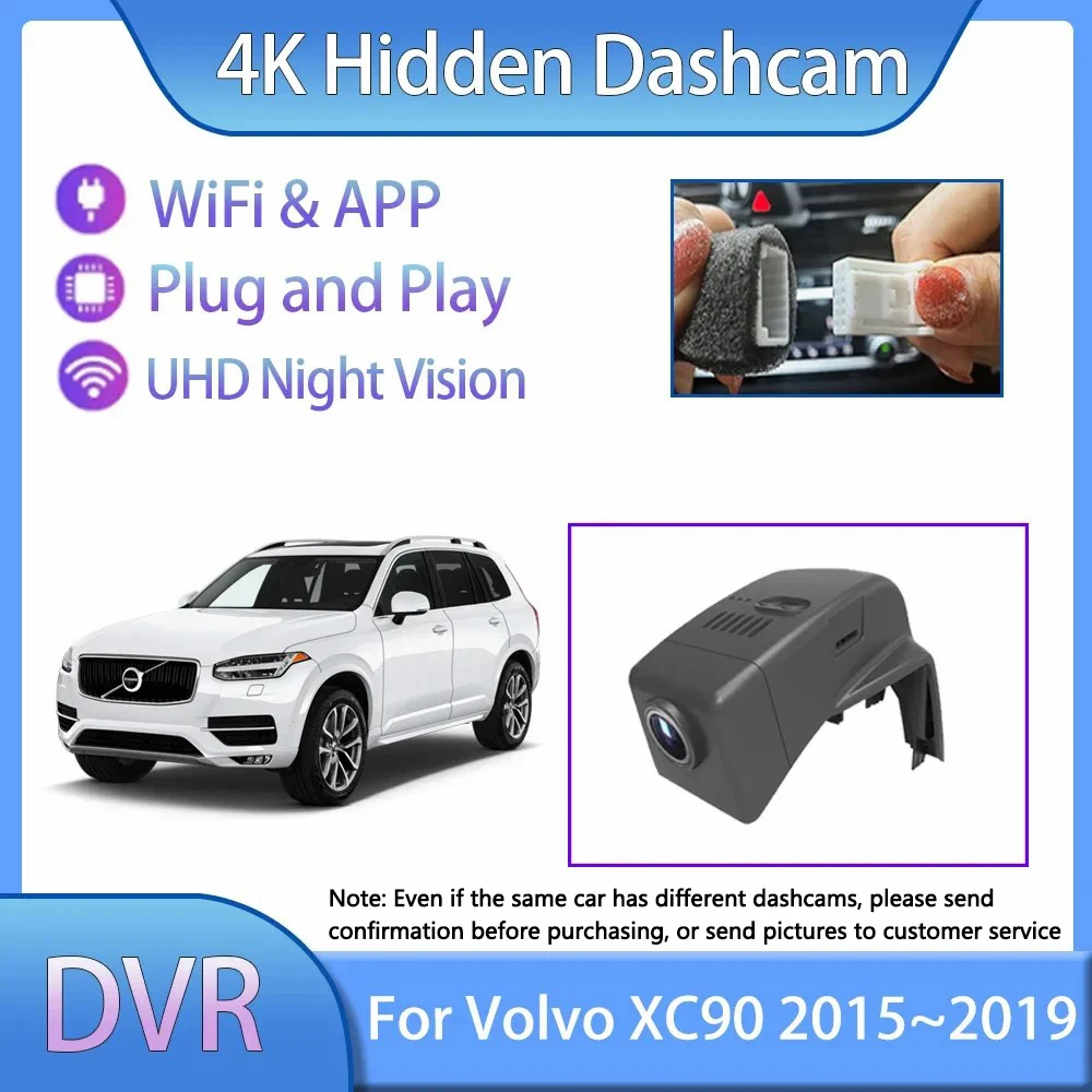 

For Volvo XC90 2015 2016 2017 2018 2019 DVR Video Recorder Hidden WIFI Car Dash Cam Plug and Play 4K Dual Lens Auto Accessories