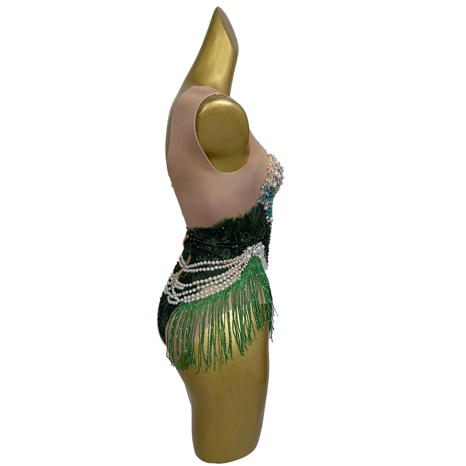 Sexy Jumpsuit Colorful Pearl Rhinestone Ultra High Stretch Spandex Tight Shorts Beach Birthday Party Dress Pole Dance Dress haoc