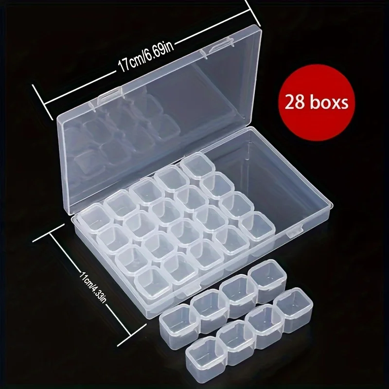 1pc 28 Grid Diamond Painting Accessory Nail enhancement Parts Jewelry Box Case Clear Plastic Storage Box Medicine Cross Stitch