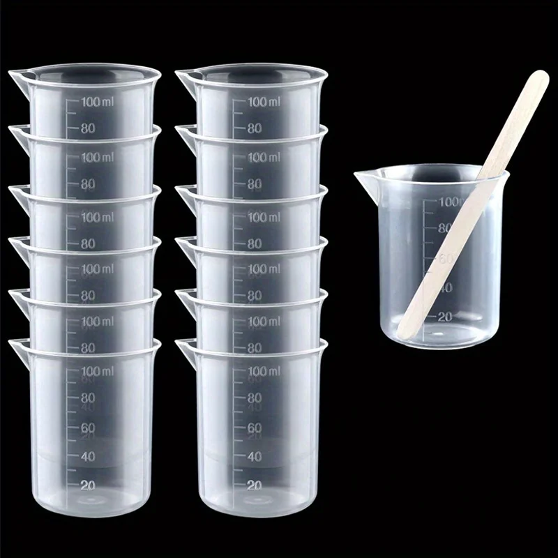 

10 Pcs 100ml Mixing Cups Plastic Liquid Container Epoxy Resin Scale Beaker Chemical Laboratory Cups Measuring Cup