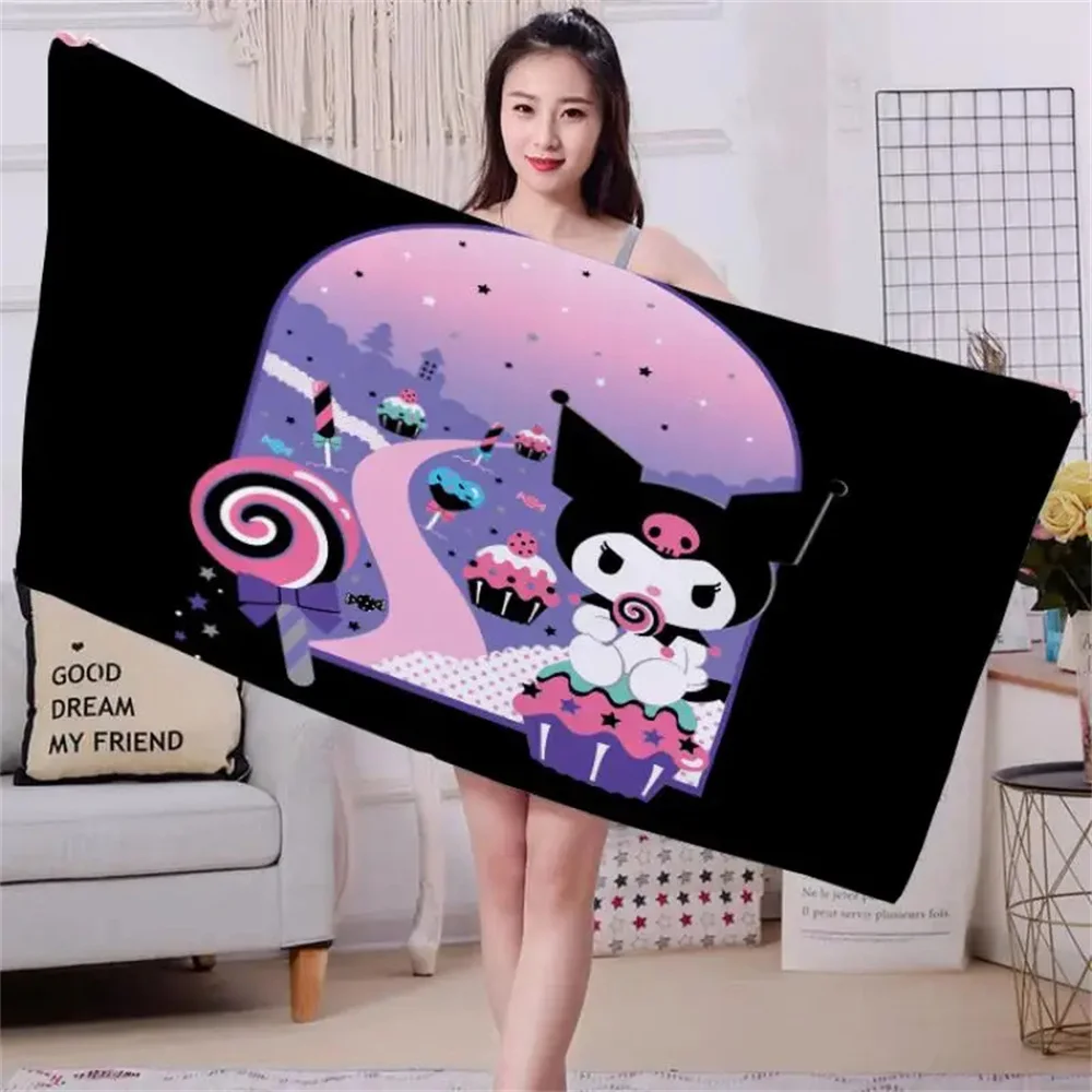 Sanrio Kuromi Cartoon Beach Towel Cute Kuromi Cinnamoroll Bath Towel Hand Towels Super Absorbent for Kids Gifts Swimming Pool